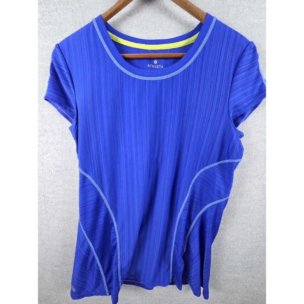 Athleta Speedlight T Shirt Short Sleeve‎ M Nylon Blend Royal Blue Active Stretch